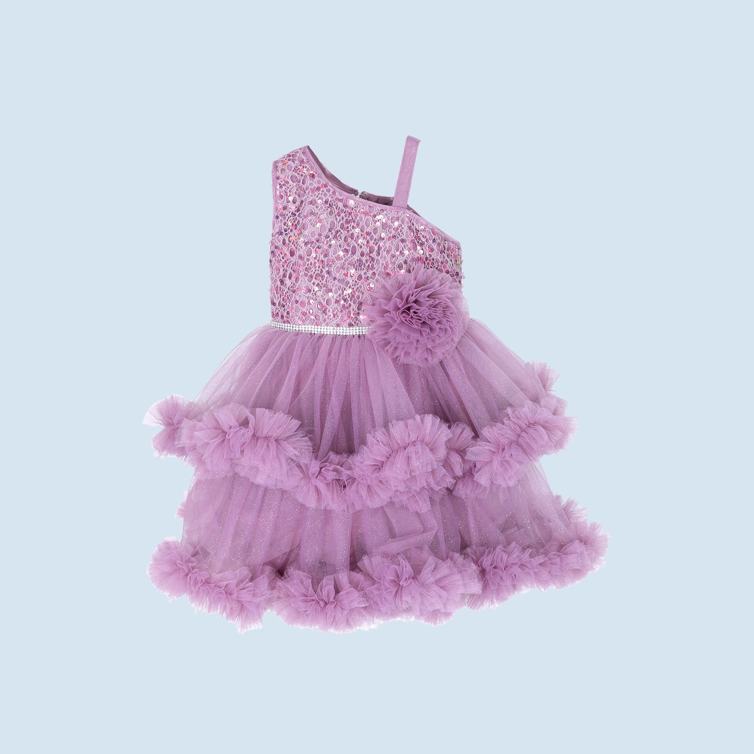 Lilac Dream: One-Shoulder Glitter Dress