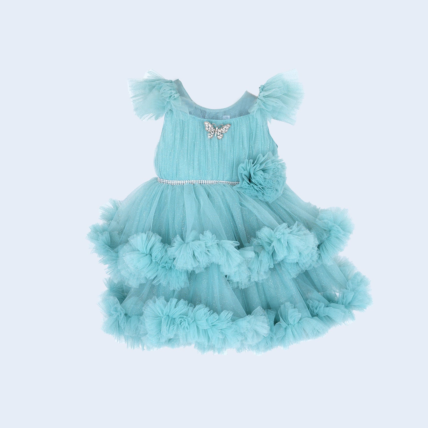 Turquoise Delight Ruffled Party Gown for Girls