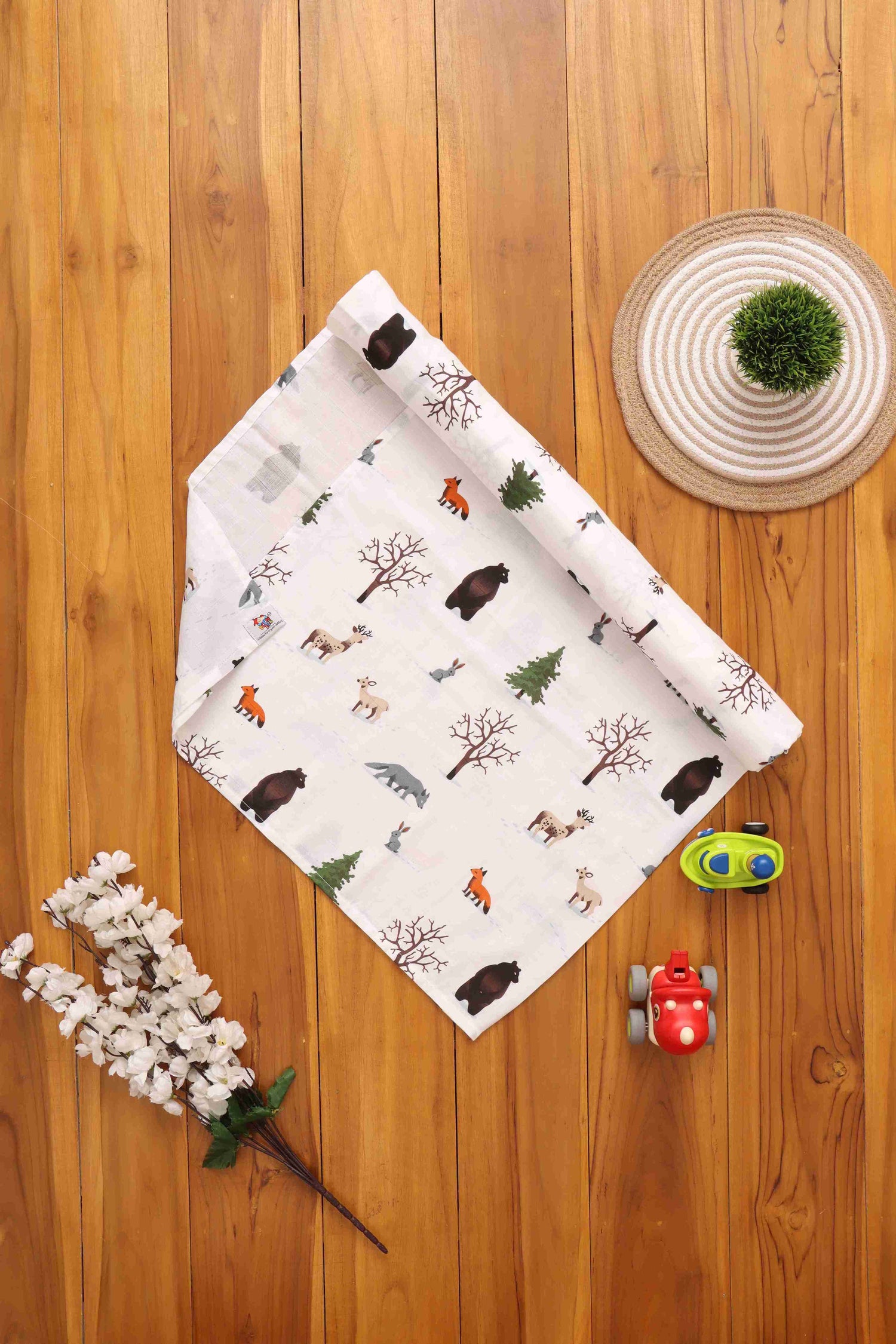 Boon Babies Forest Animals Print Baby Swaddle Enchanted Comfort