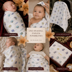 Soft, breathable Boon Babies muslin swaddle blanket with adorable panda print, measuring 100x100 cm for gentle baby wrapping.