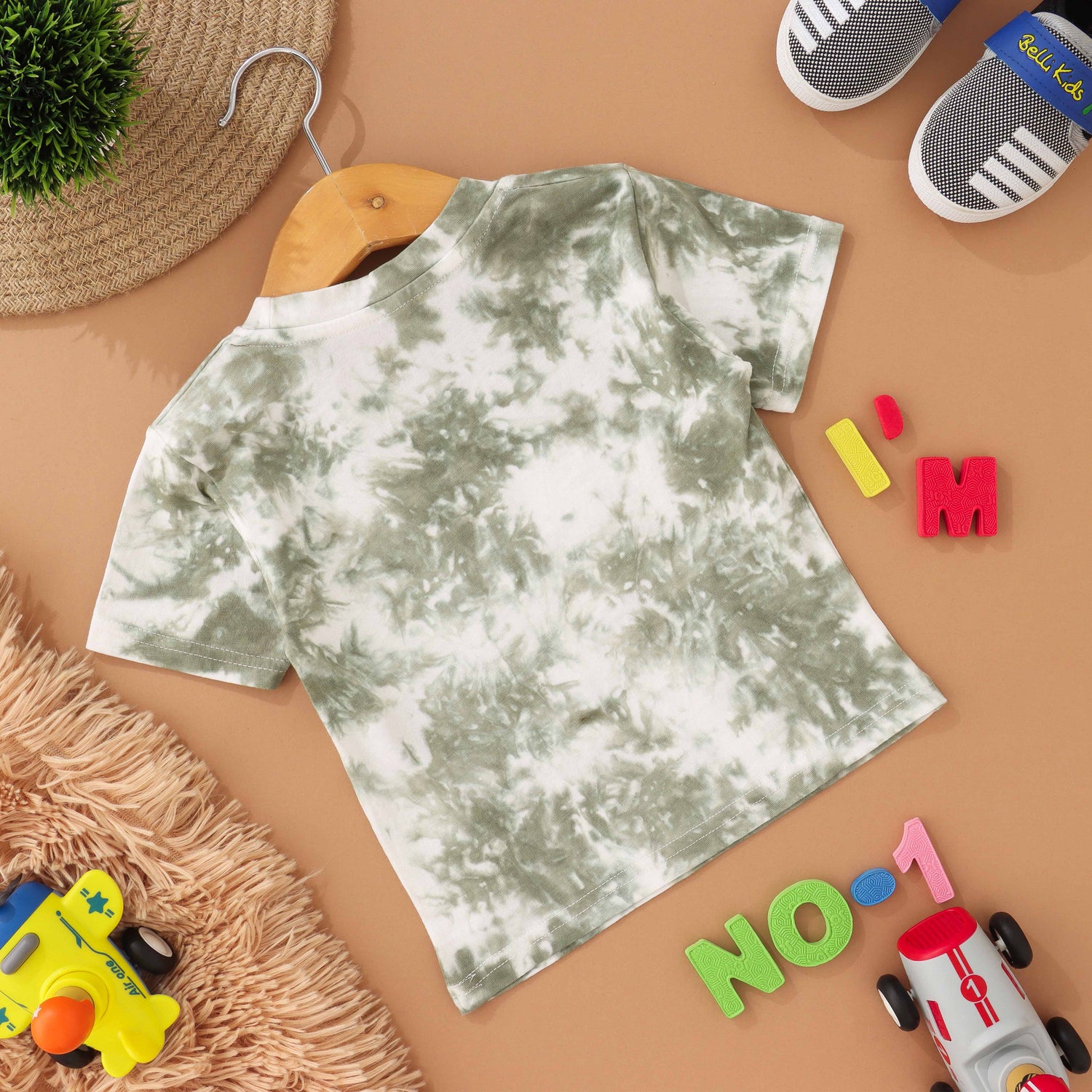 Nature's Swirl: Green Tie & Dye Kids T shirt