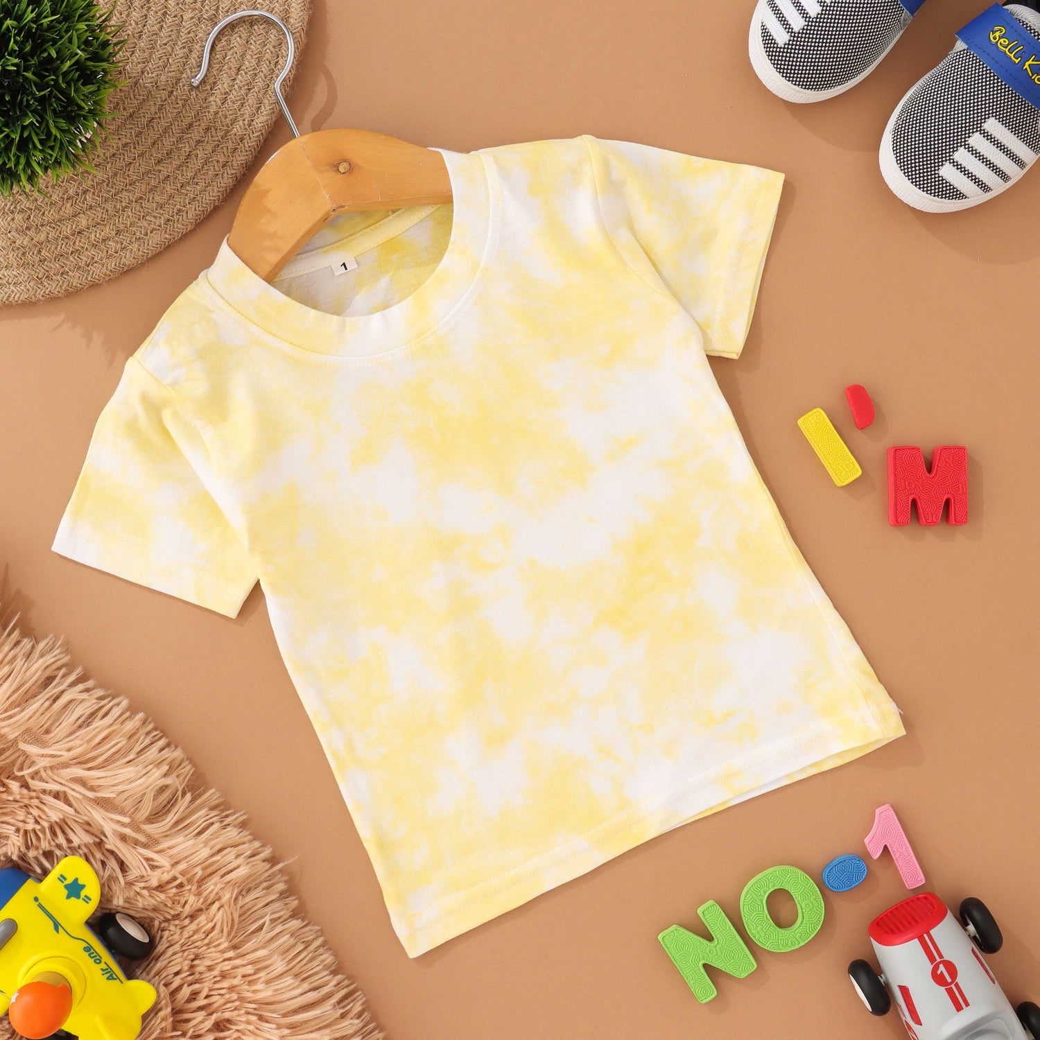 Sunshine Splash: Bright Yellow Tie & Dye Kids T shirt