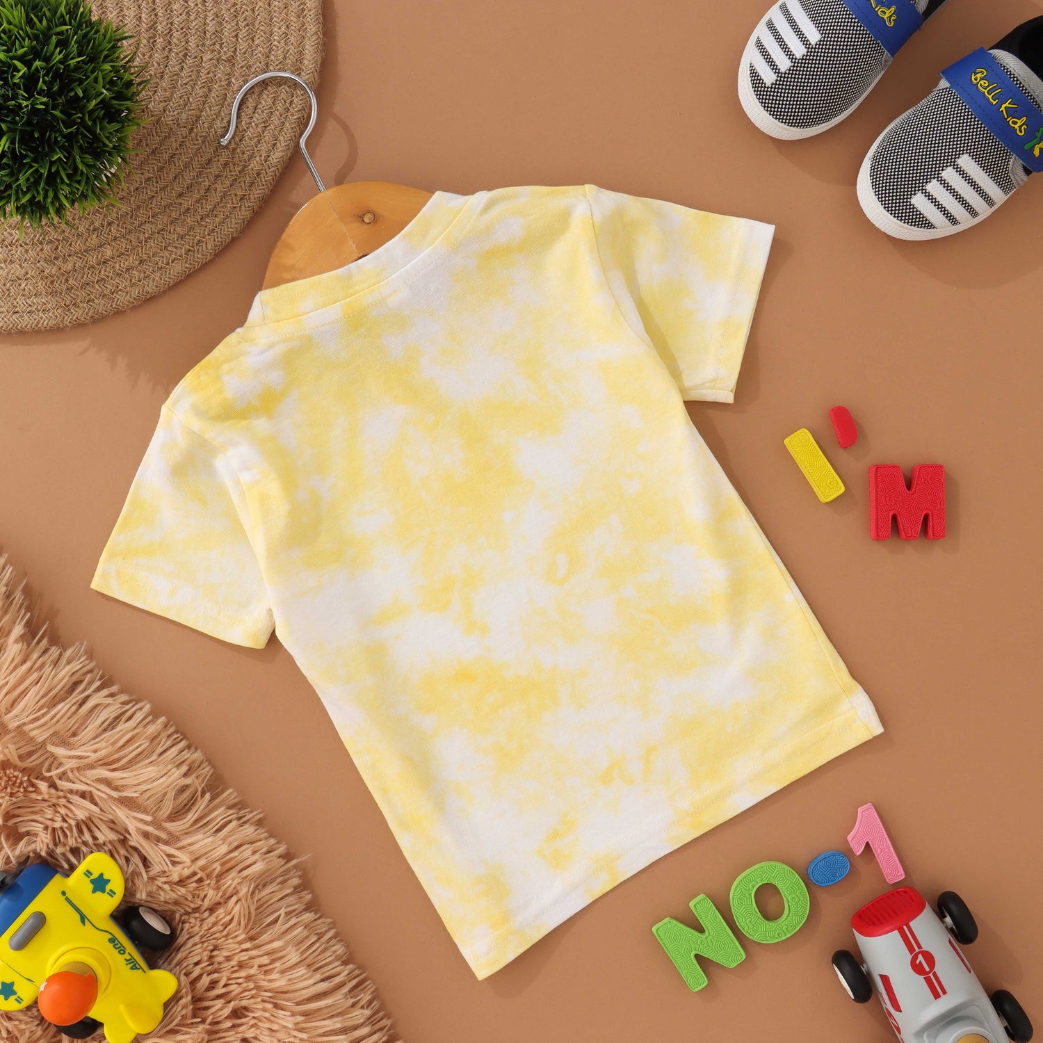 Sunshine Splash: Bright Yellow Tie & Dye Kids T shirt