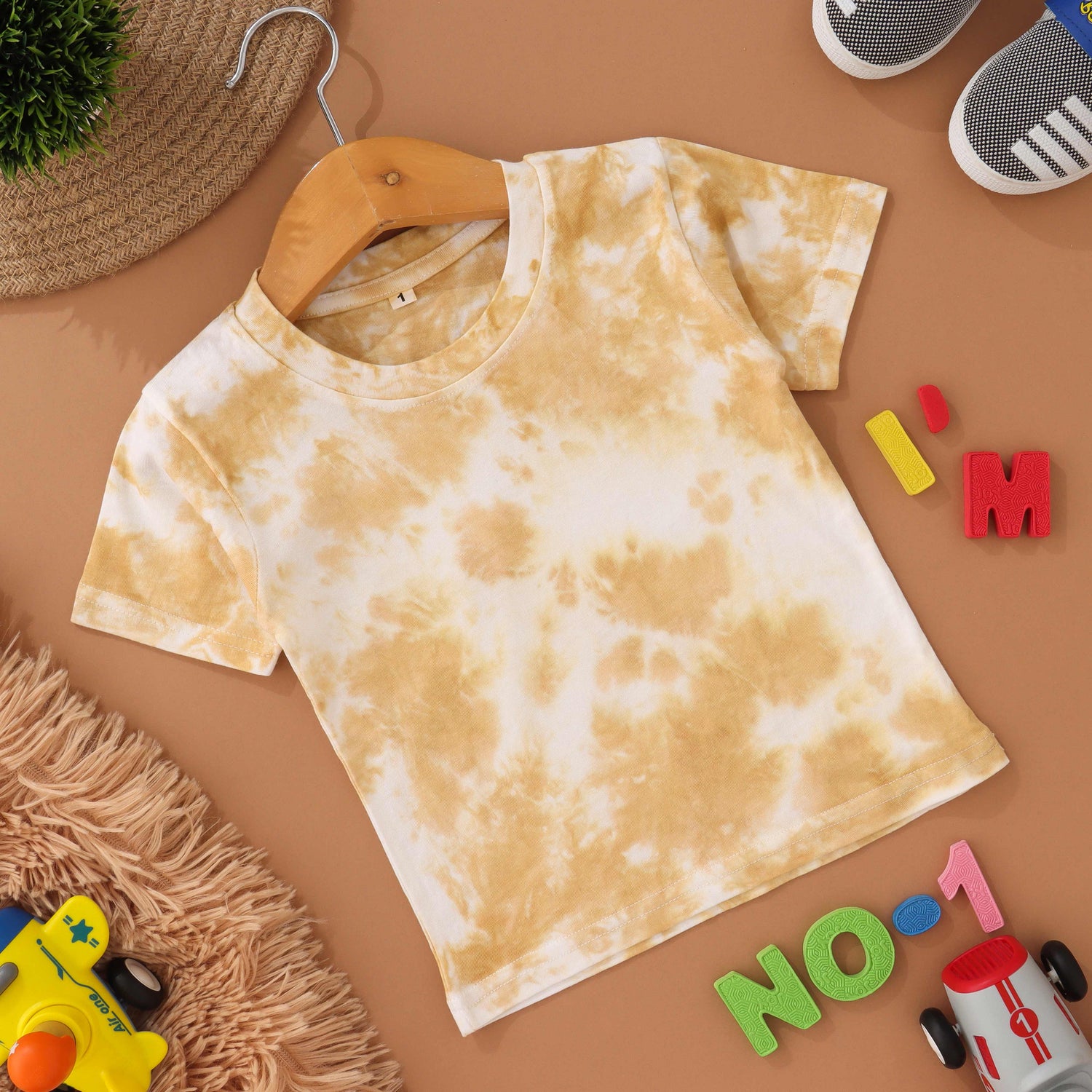 Desert Bloom: Beige Tie & Dye Kids T shirt