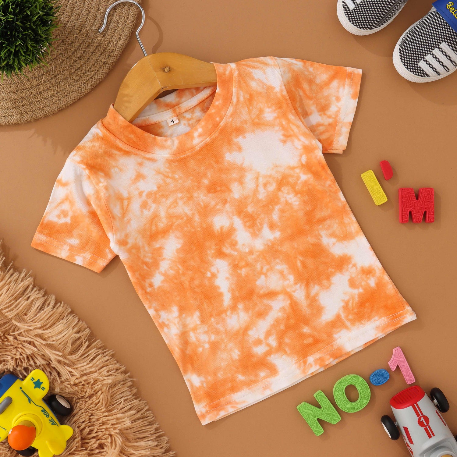 Tropical Burst: Orange Tie & Dye Kids T shirt