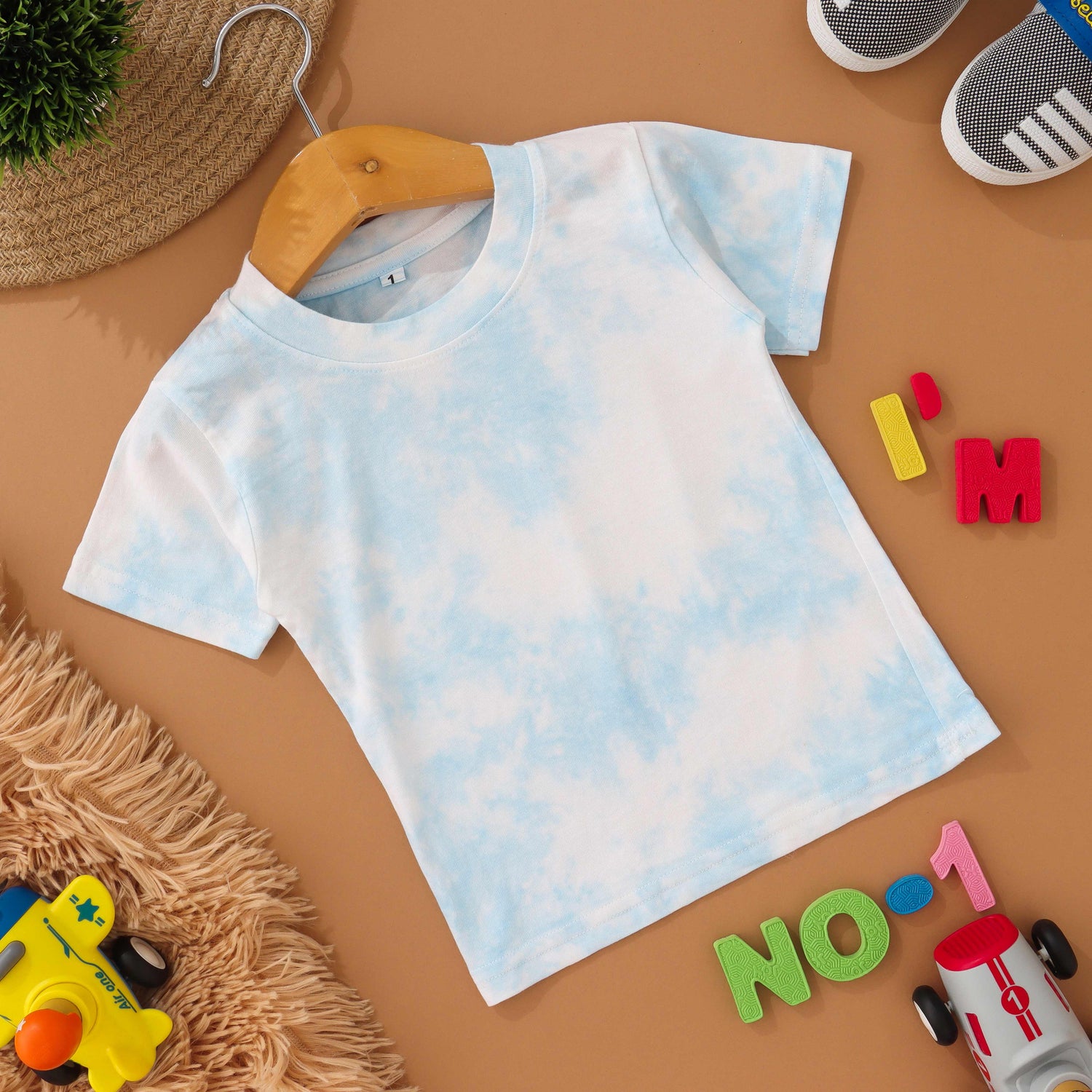 Cloud Burst: Light Blue Tie & Dye Kids T Shirt