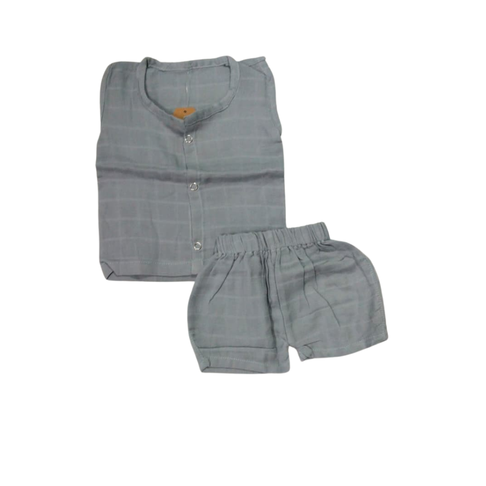 Muslin Snap Button Jabla & Shorts Set KSBJS01 GREY