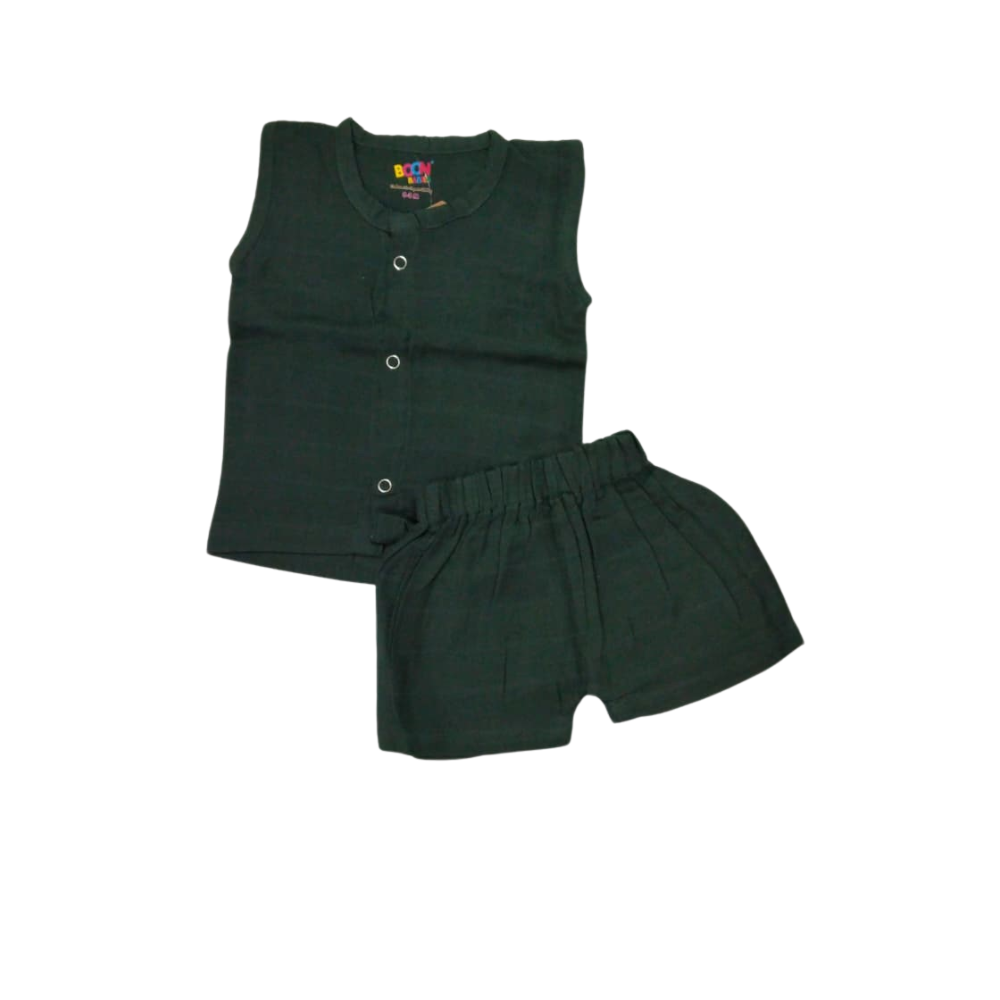 Muslin Snap Button Jabla & Shorts Set KSBJS02 DARK GREEEN