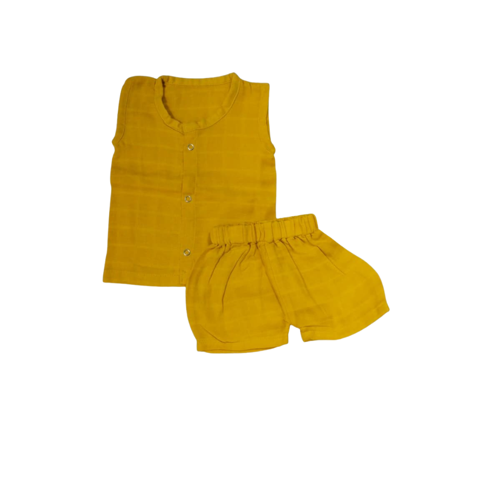 Muslin Snap Button Jabla & Shorts Set KSBJS03 - Yellow