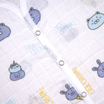 Soft, breathable printed sleeveless muslin jabla for babies 0-12 months, made by Boon Babies, ideal for newborn wear.