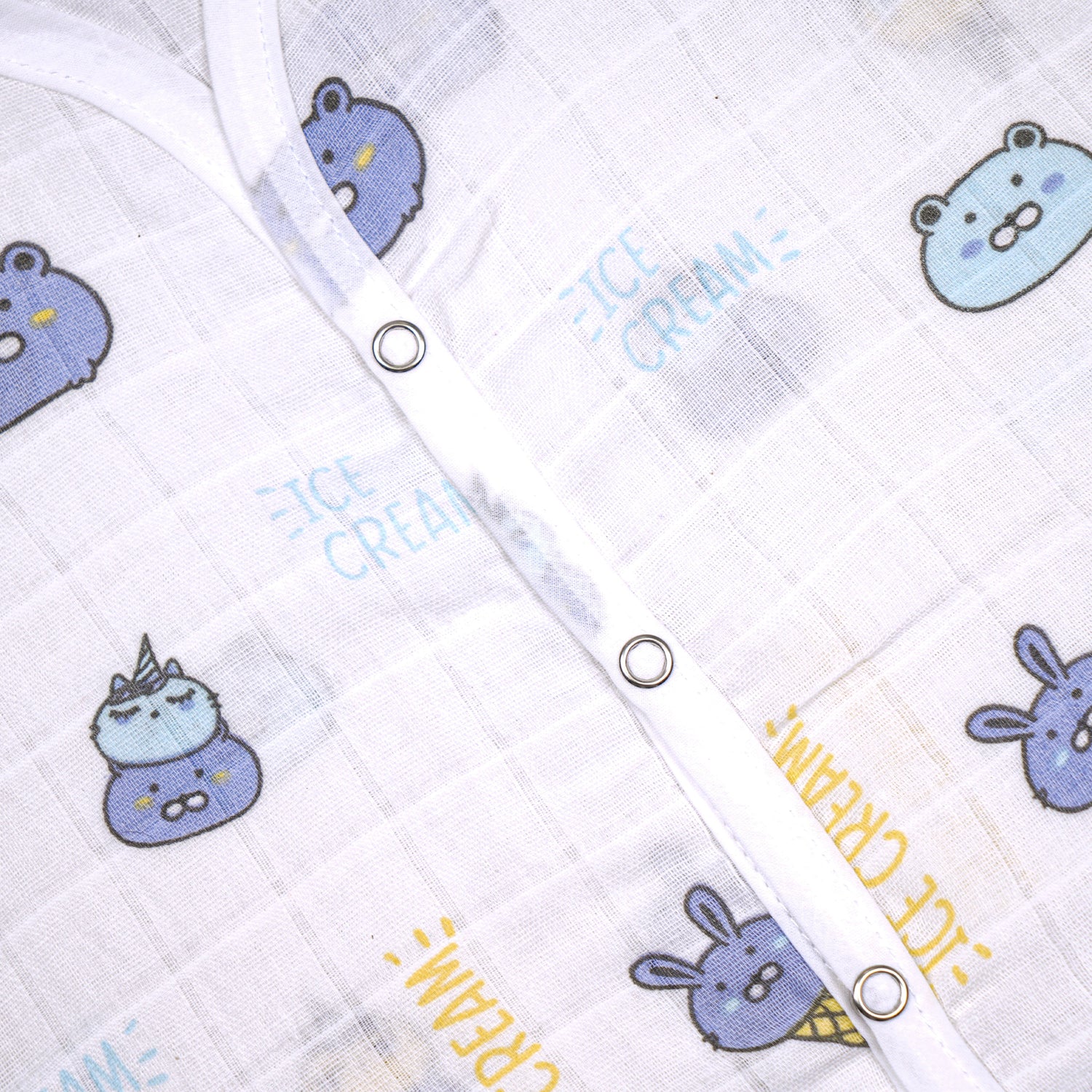 Soft, breathable printed sleeveless muslin jabla for babies 0-12 months, made by Boon Babies, ideal for newborn wear.