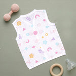 Soft, breathable printed sleeveless muslin jabla for babies 0-12 months by Boon Babies, ideal for newborn comfort and gentle wear.