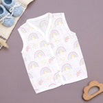 Soft, breathable printed sleeveless muslin jabla for babies aged 0-12 months, by Boon Babies, perfect for newborn wear.
