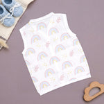 Soft, breathable printed sleeveless muslin jabla for babies 0-12 months by Boon Babies, ideal for newborn comfort and easy wear.