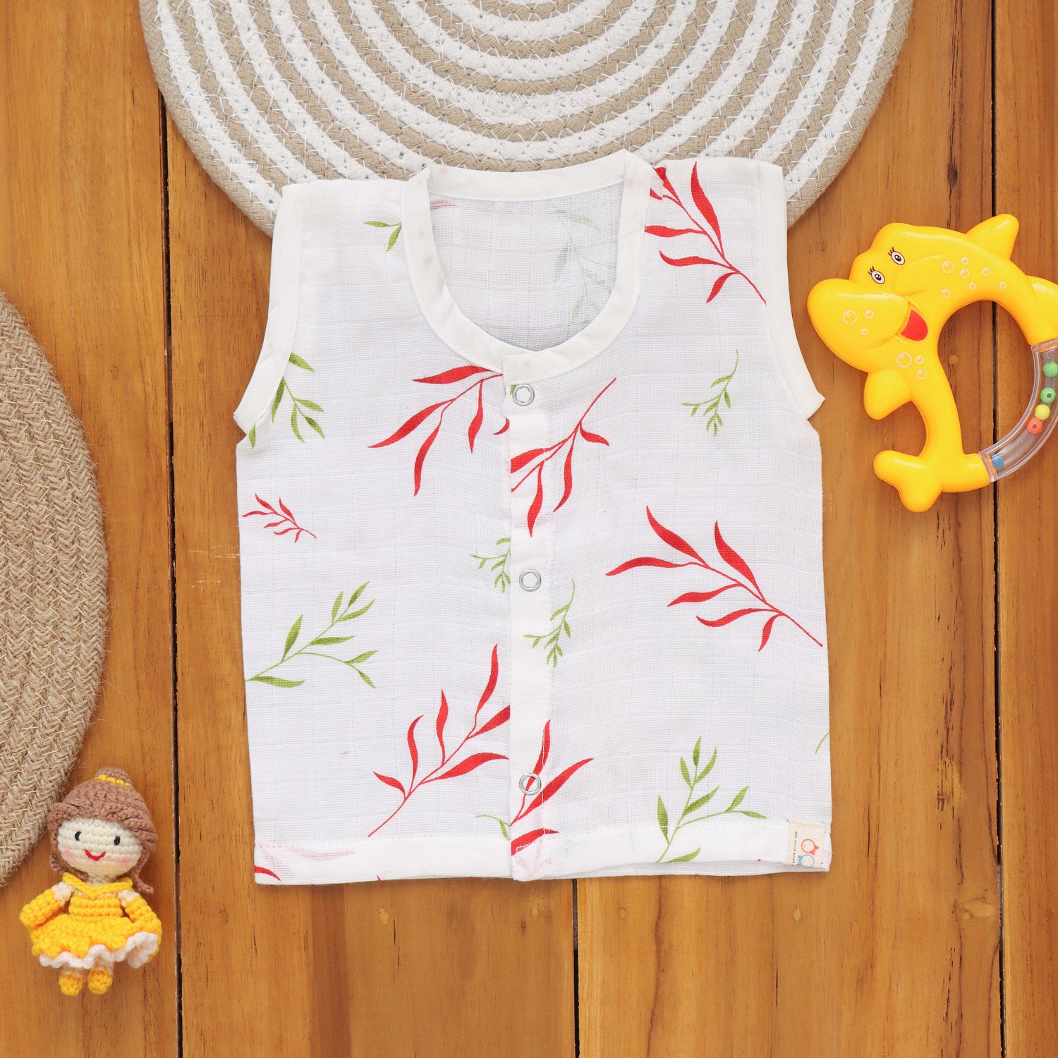 Muslin Baby snap Button Jabla with Leaf Print | Soft & Breathable - WPSJ01