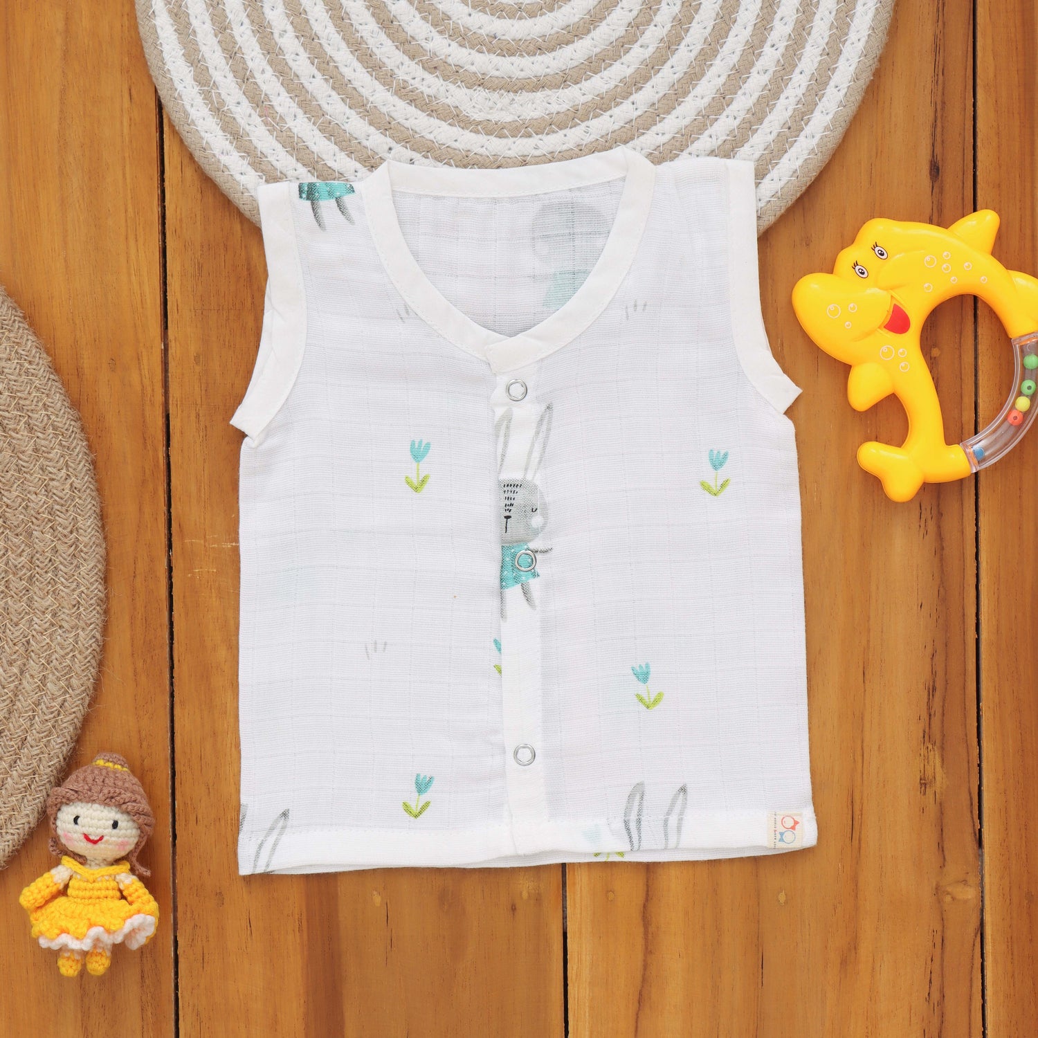 Muslin Baby snap Button Jabla with Bunny Print | Soft & Breathable - WPSJ04
