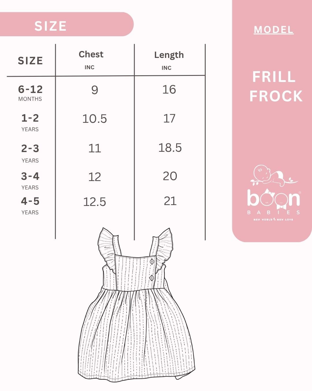 Boonbabies Girls Solid Frill Frock (6M–5Y) – Soft Twill Cotton Casual Baby Girl Dress