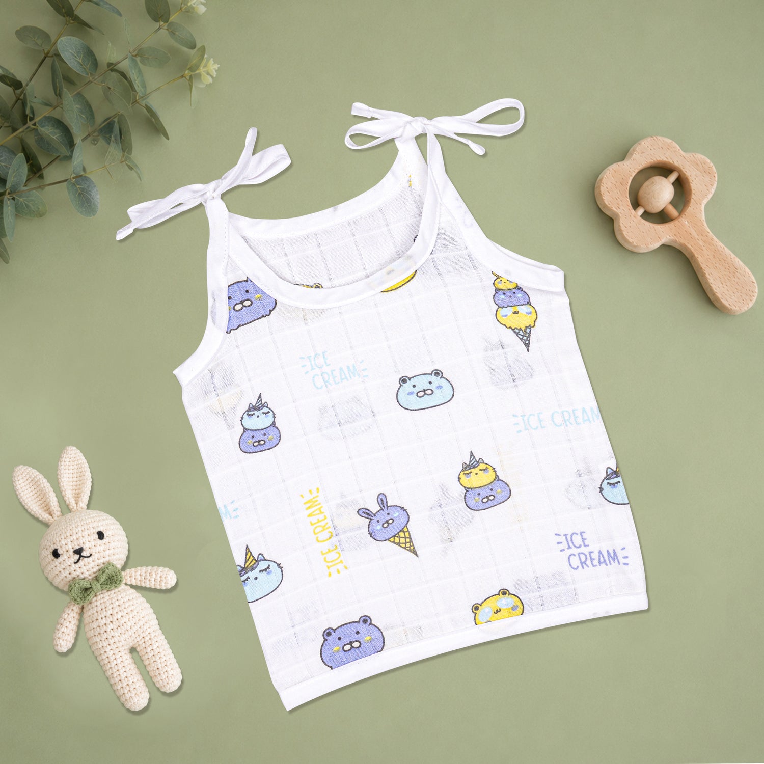 Boonbabies muslin knot jabla for babies ages 0-6 months, soft printed tie-up baby top with knot detail, lightweight and comfortable.
