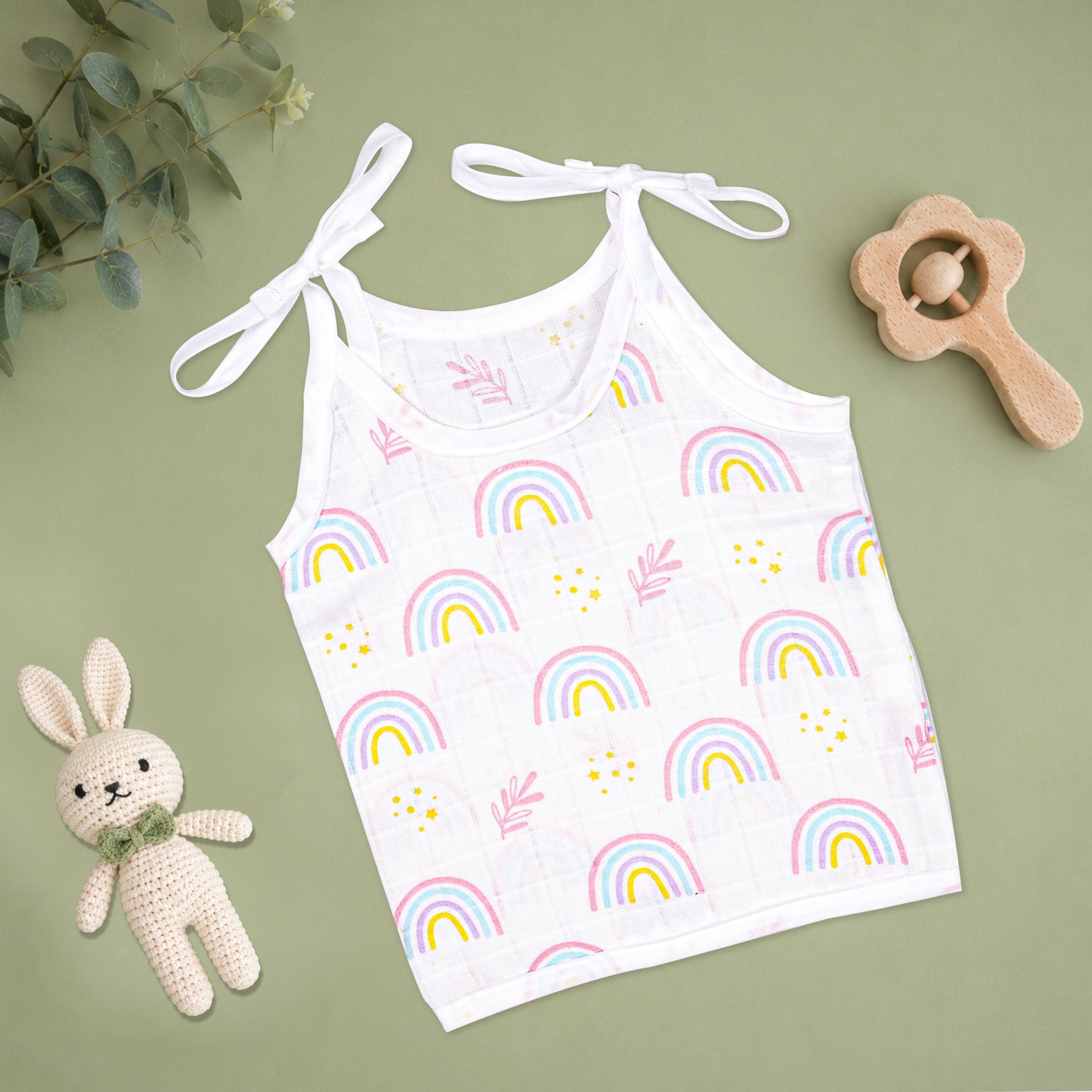 Soft printed boonbabies muslin knot jabla for babies, a tie-up top designed for 0-6 months with a comfortable, lightweight fabric.