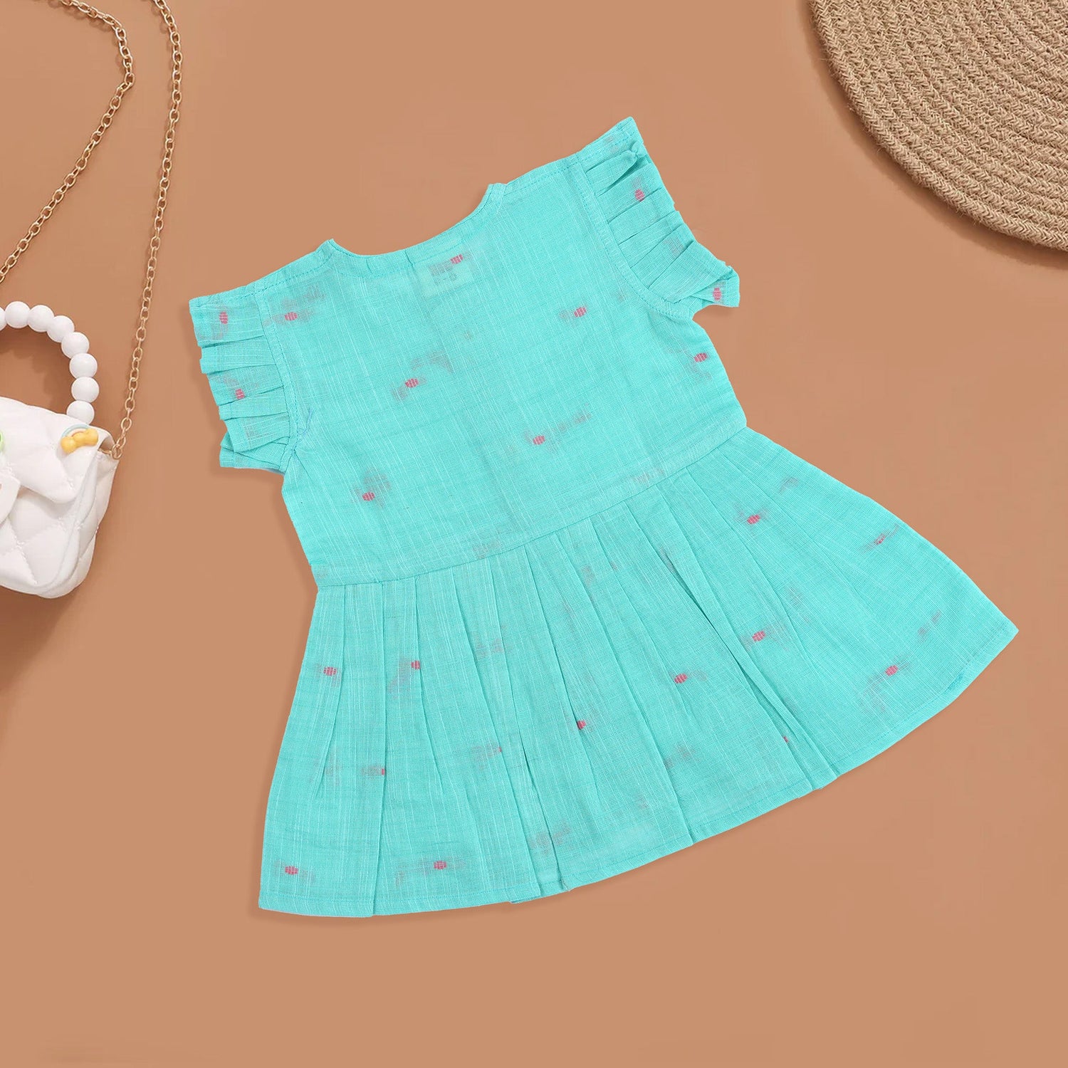 Aqua Blue Cotton Baby Frock with Front Buttons