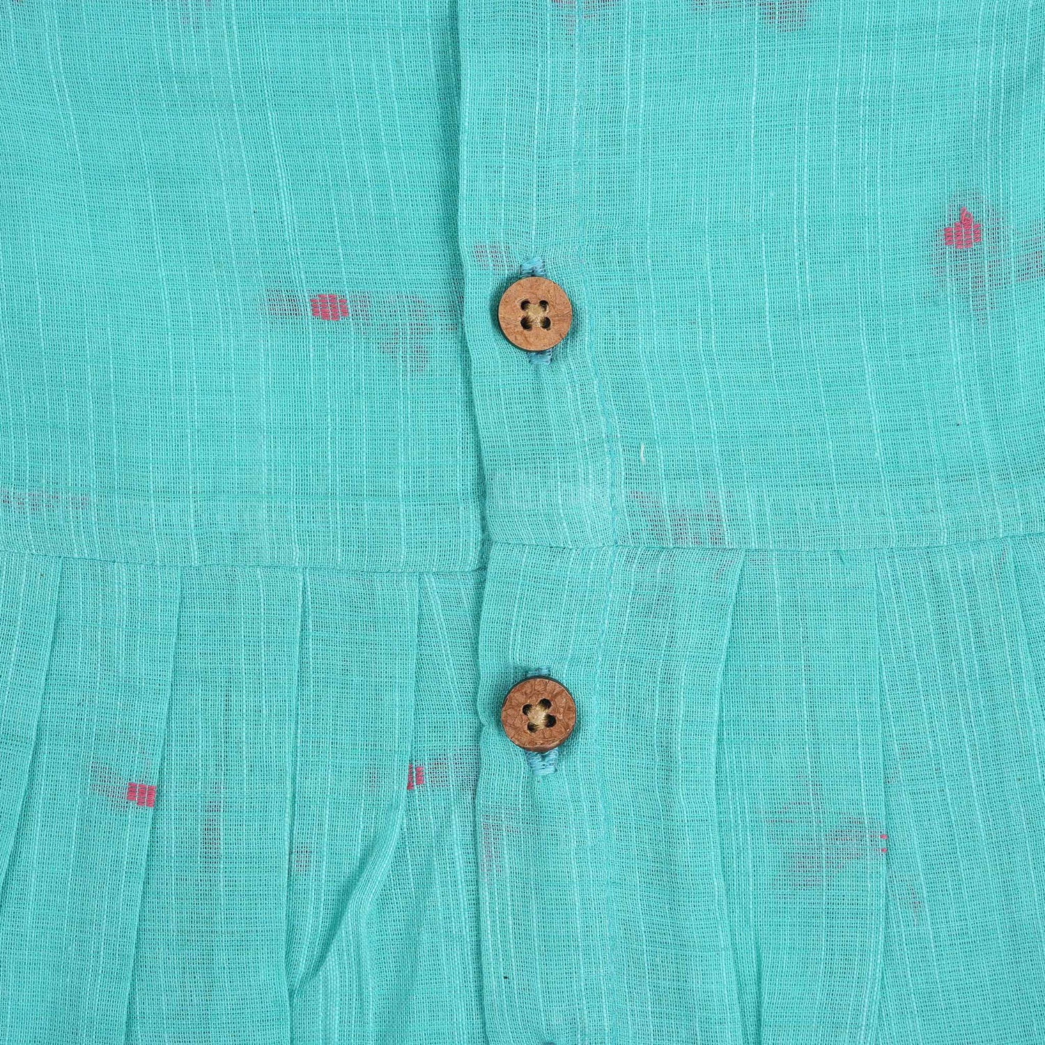 Aqua Blue Cotton Baby Frock with Front Buttons