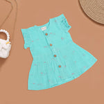 Aqua Blue Cotton Baby Frock with Button Front | Boon Babies