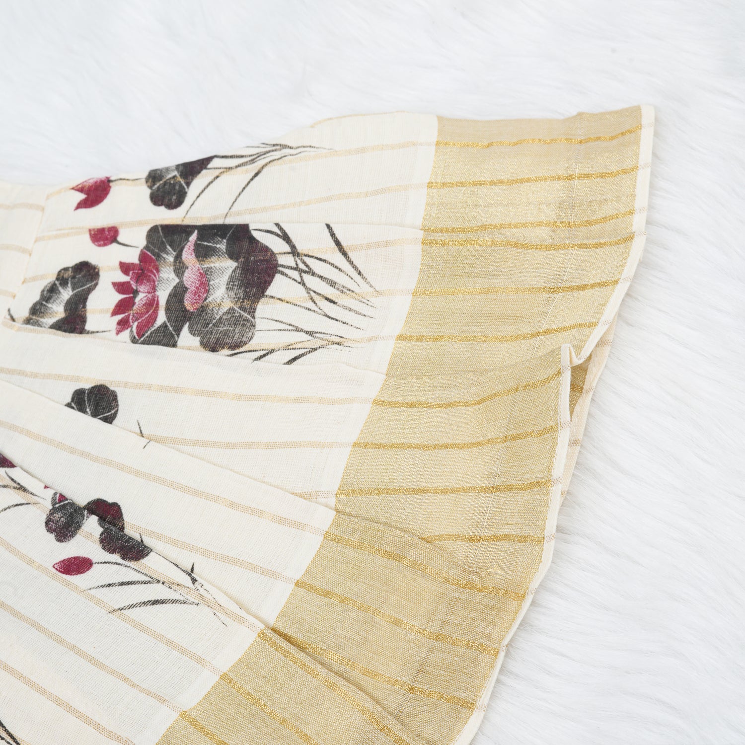 White Cotton Baby Frill Frock with Black Floral Prints & Zari Border