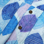 Baby girls hakoba frill frock in blue leaf print (NB–24M). Soft cotton with frill sleeves & button closure – stylish festive & casual outfit.