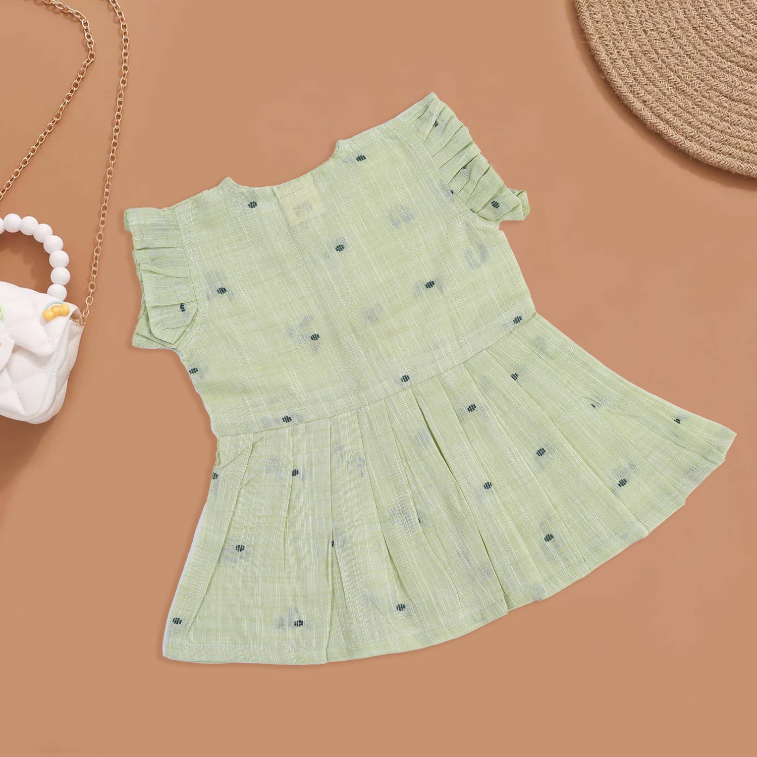 Soft Green Cotton Baby Frock with Button Front