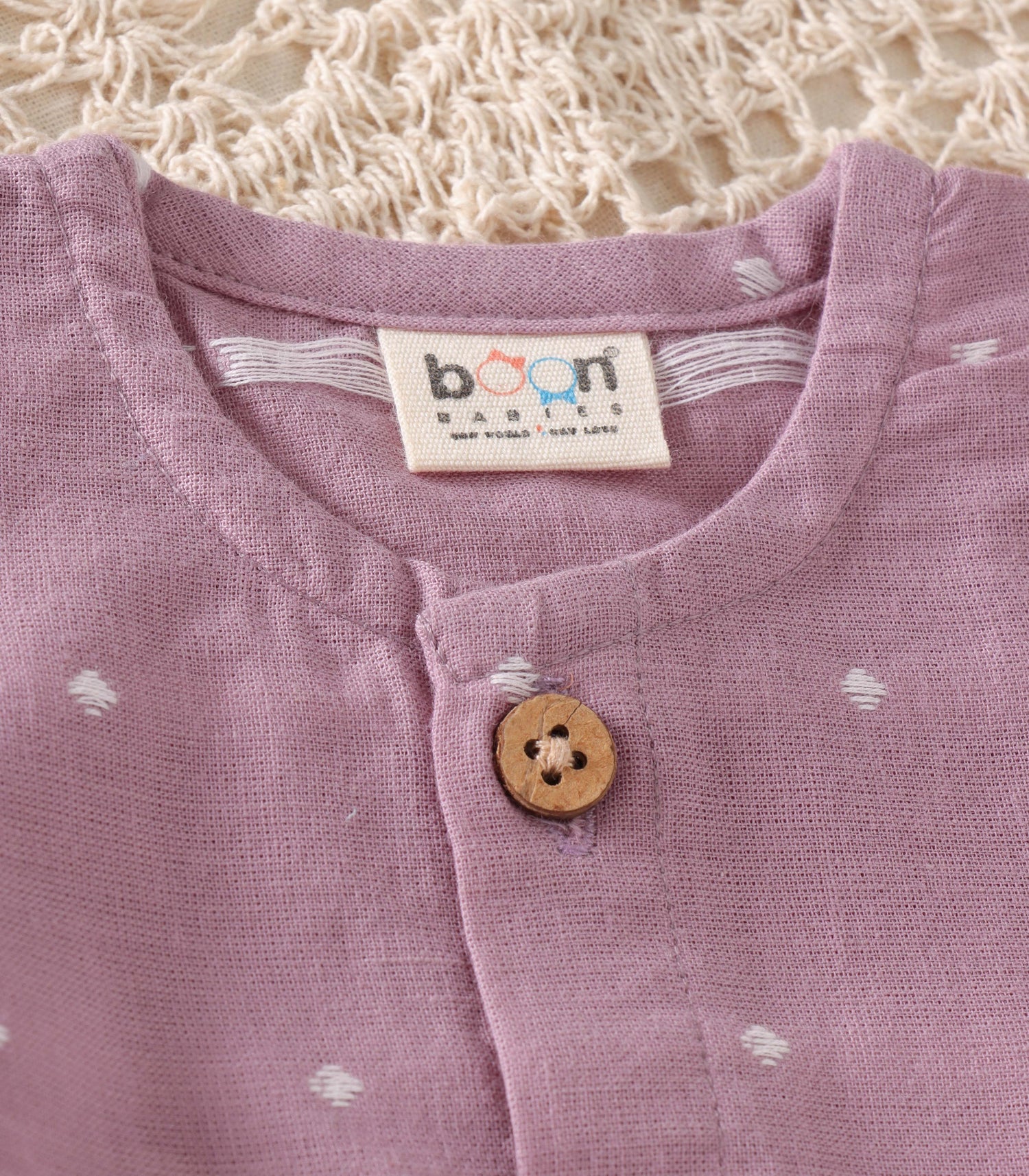 Lavender South Cotton Baby Frock with Wooden Buttons