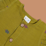 Olive Green Baby Cotton Frock with Pleated Design | Boon Babies