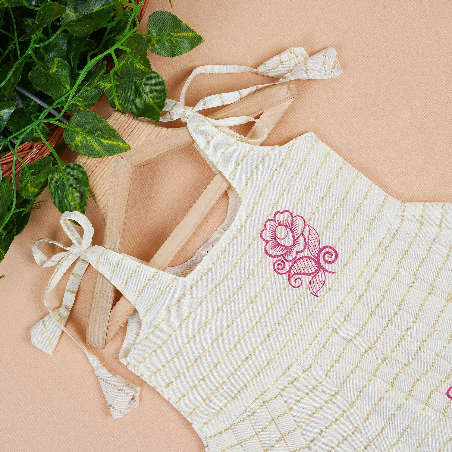 Cream Border Frill Knot Frock – Handcrafted Cotton Elegance for Little Blossoms