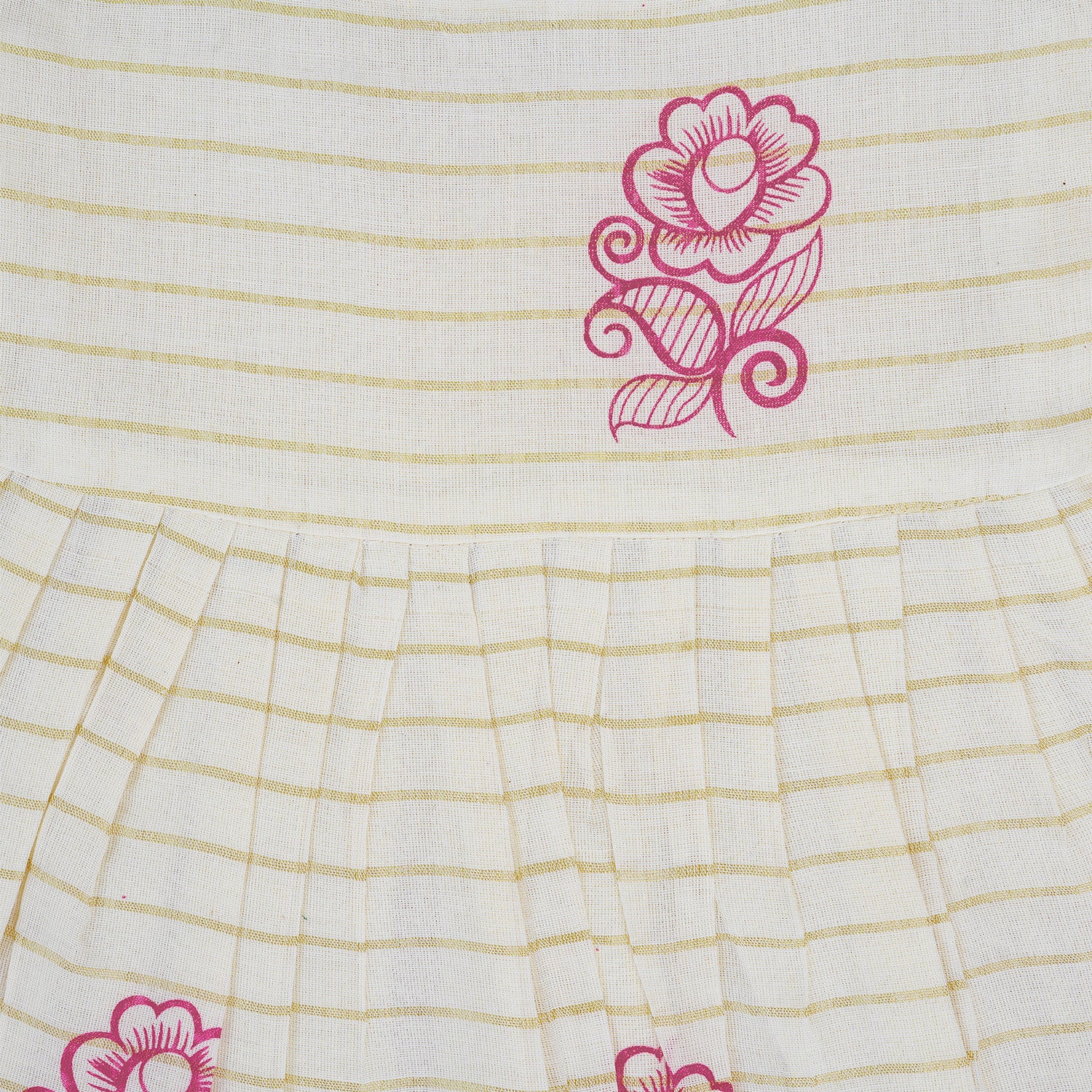 Cream Border Frill Knot Frock – Handcrafted Cotton Elegance for Little Blossoms