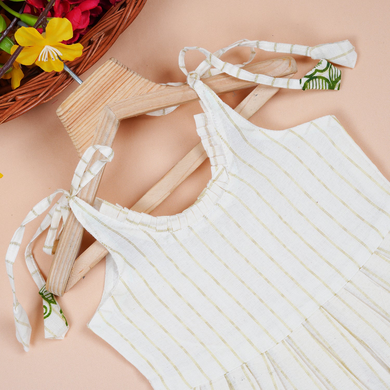 Baby Premium Soft Cotton Striped Frock with Green Shell Motif