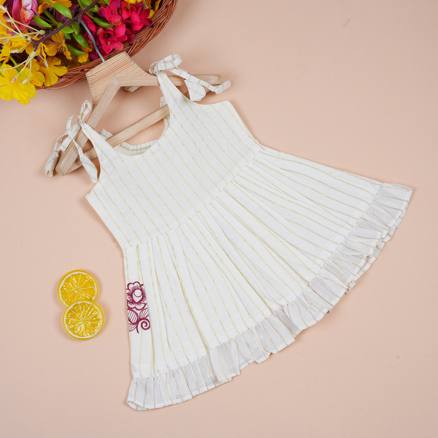 Baby Premium Soft Cotton Striped Frock with Maroon