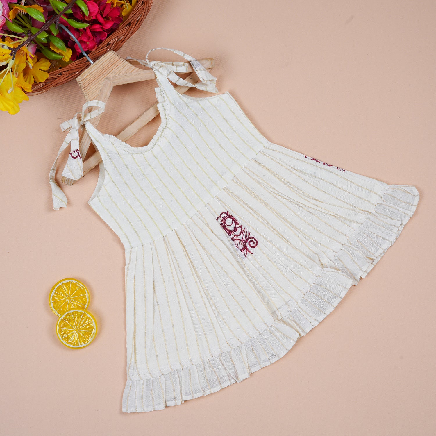 Baby Premium Soft Cotton Striped Frock with Maroon