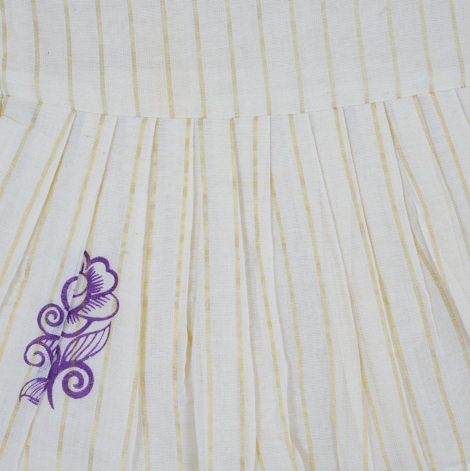 Baby Soft Cotton Striped Frock with Purple Floral Motif