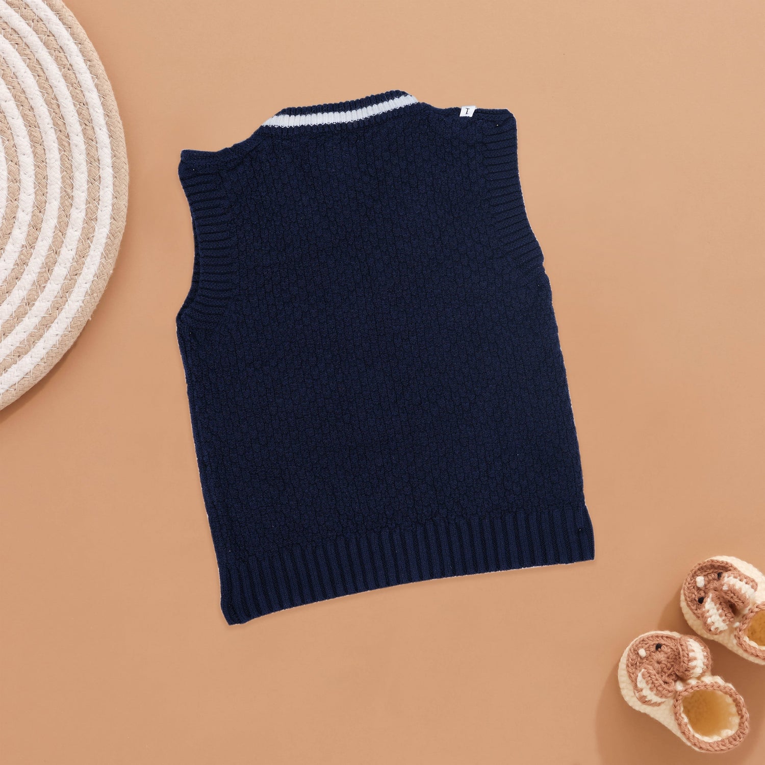 Navy Elegance: Striped Knit Vest for Boys Boon Babies