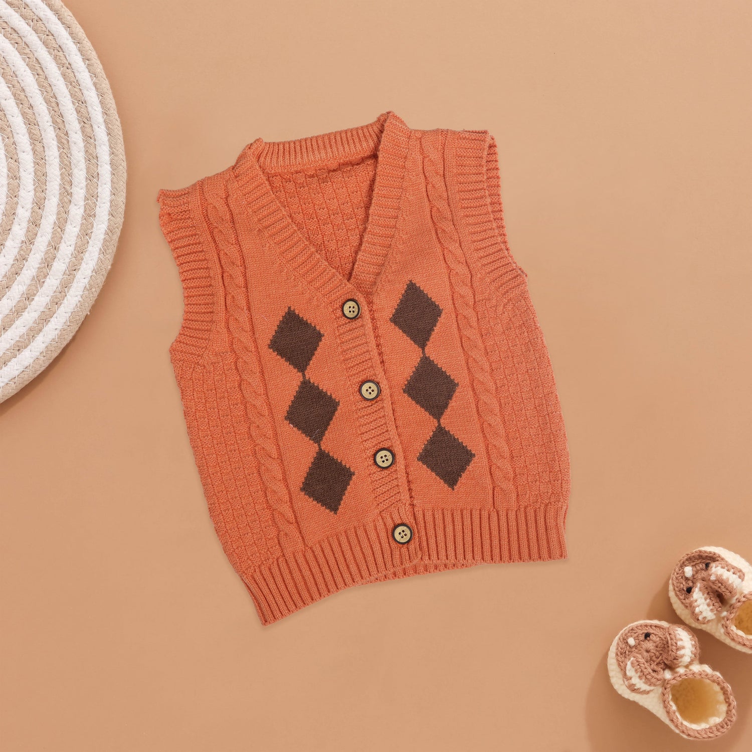 Classic Argyle Knitted Vest for Kids - Terracotta Touch Boon Babies