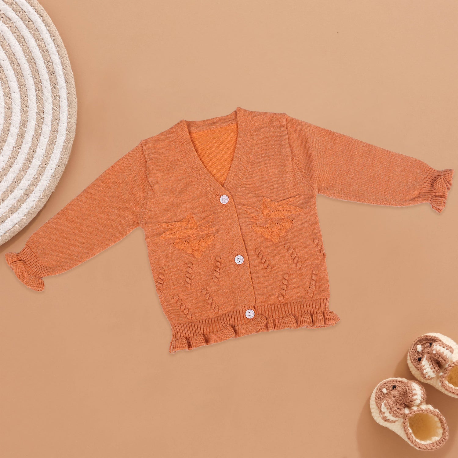 Soft Orange Knit Baby Cardigan - Vibrant Winter Style by Boon Babies Boon Babies