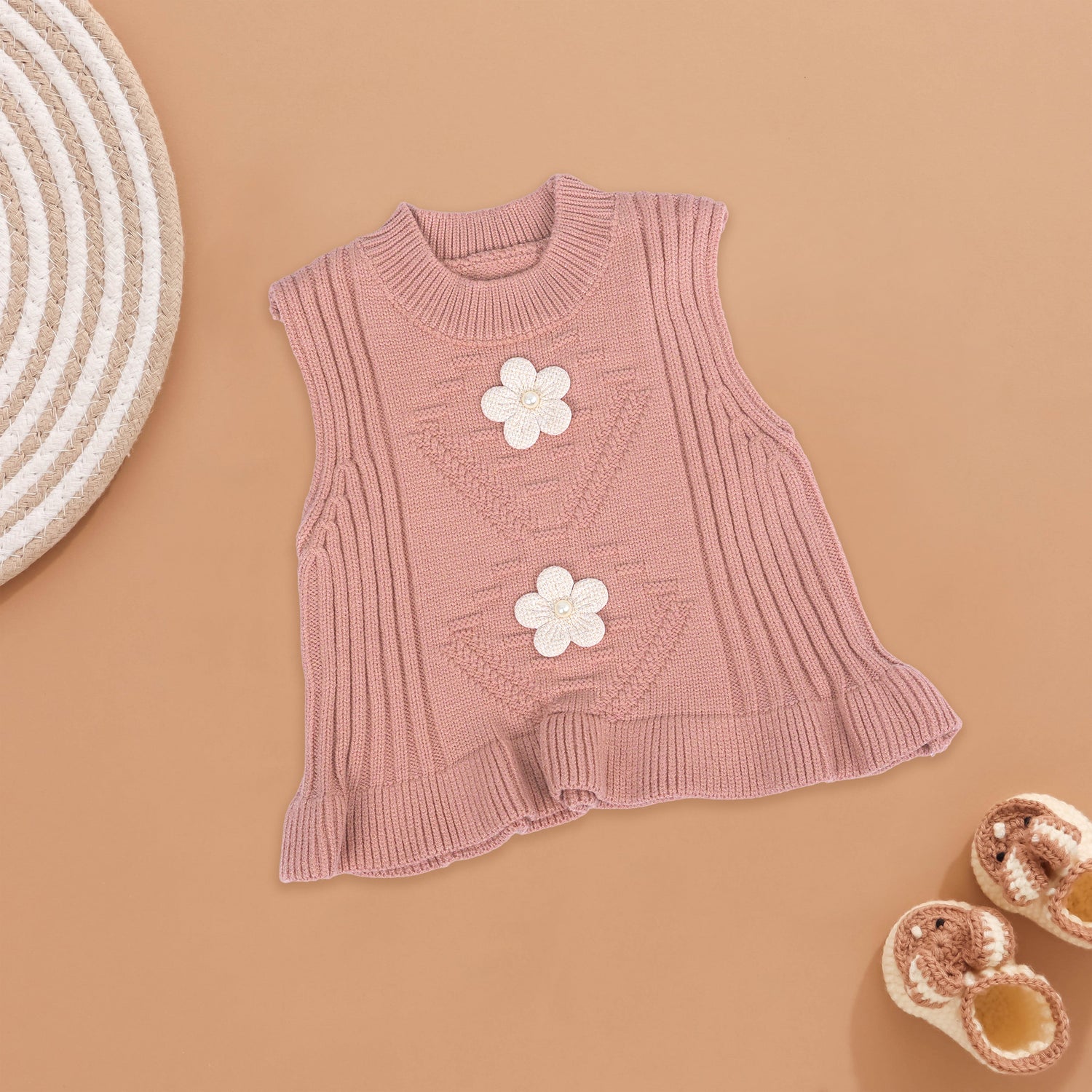 Pink Flower Appliqué Knit Vest - Baby Winter Delight Boon Babies