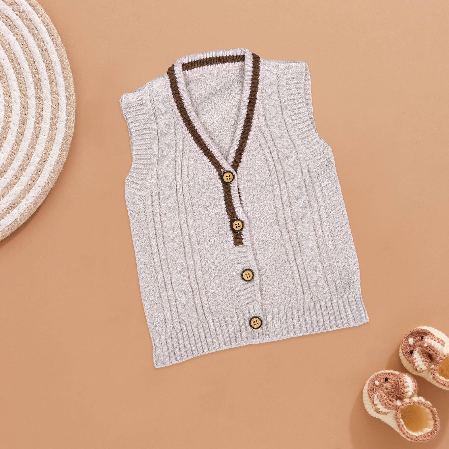 Cool & Cozy: White Knit Vest with Striped Trim for Kids Boon Babies