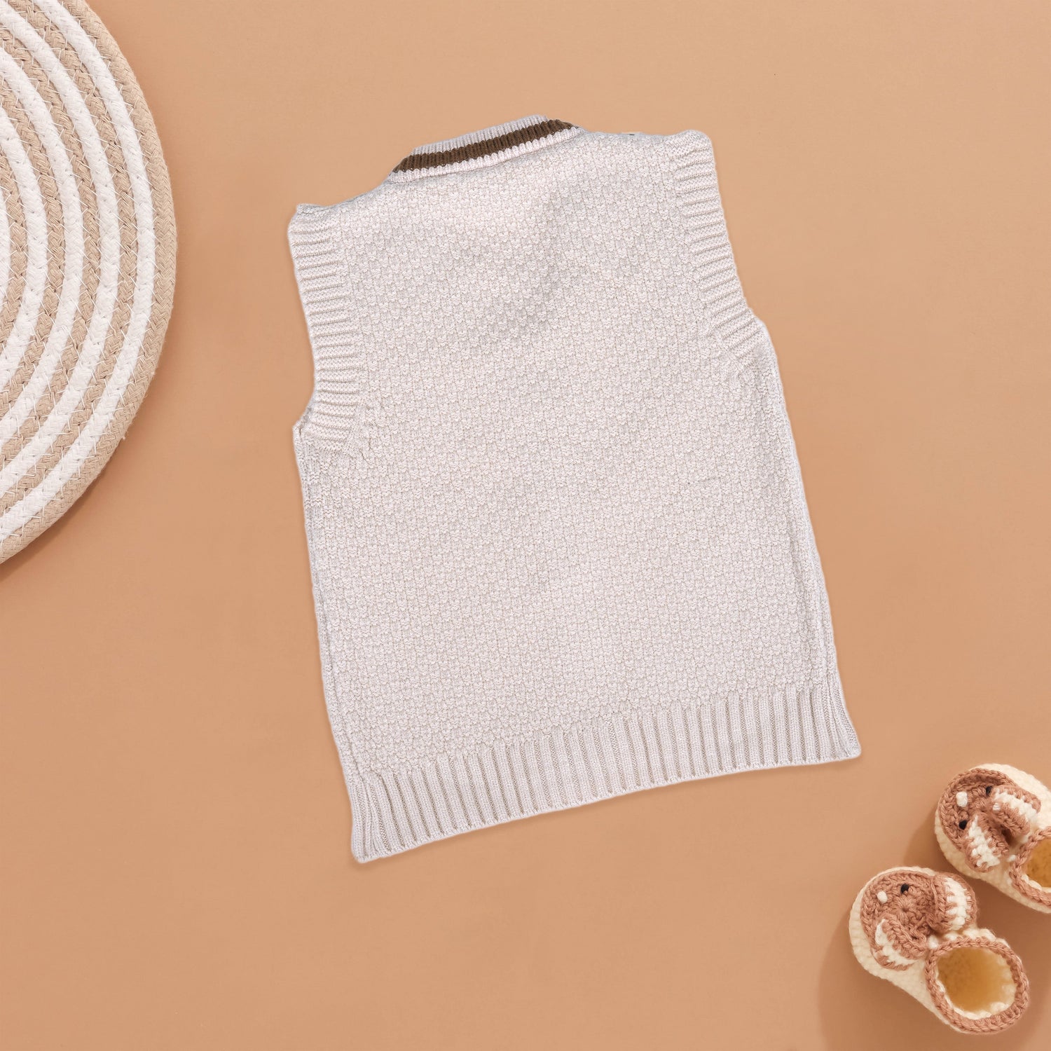Cool & Cozy: White Knit Vest with Striped Trim for Kids Boon Babies
