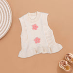 Soft Cream Knit Vest with Floral Appliqué Boon Babies