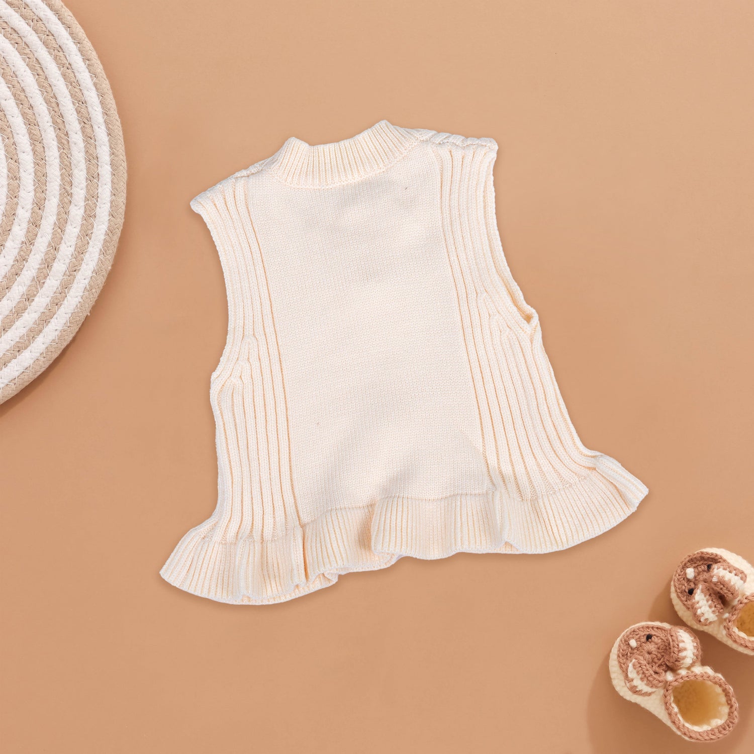 Soft Cream Knit Vest with Floral Appliqué Boon Babies