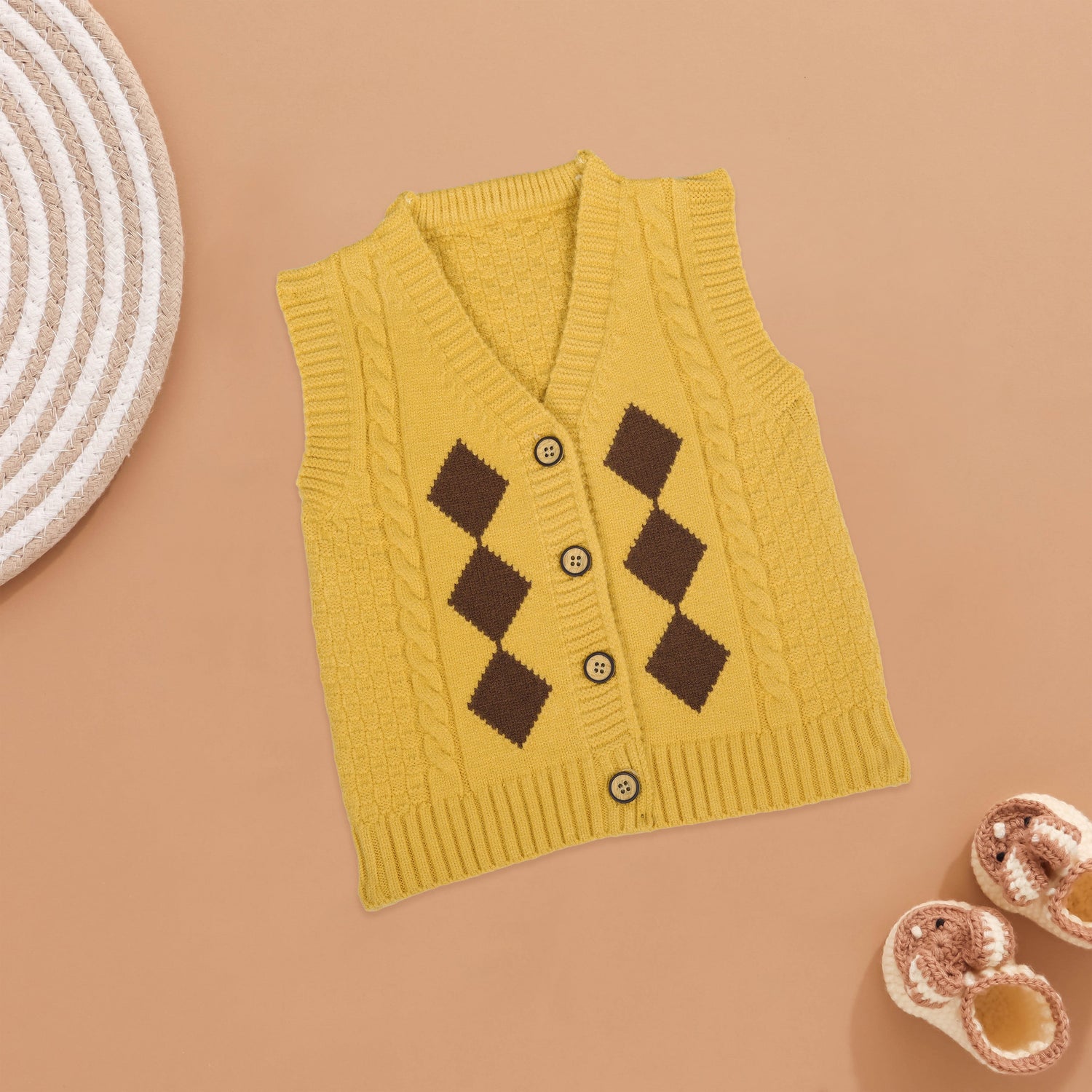 Trendy Argyle Knitted Vest for Kids - Sunshine Yellow Boon Babies