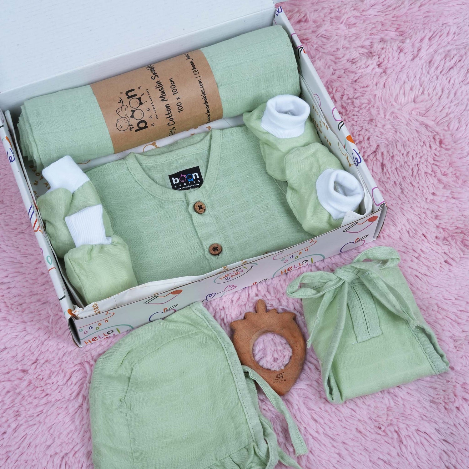 Green Muslin Baby Combo Set – Newborn Dress Collection by Boon Babies