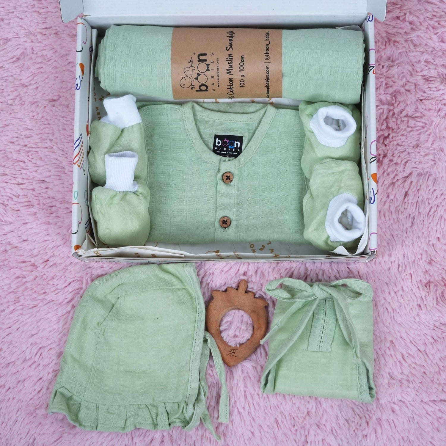Green Muslin Baby Combo Set – Newborn Dress Collection by Boon Babies