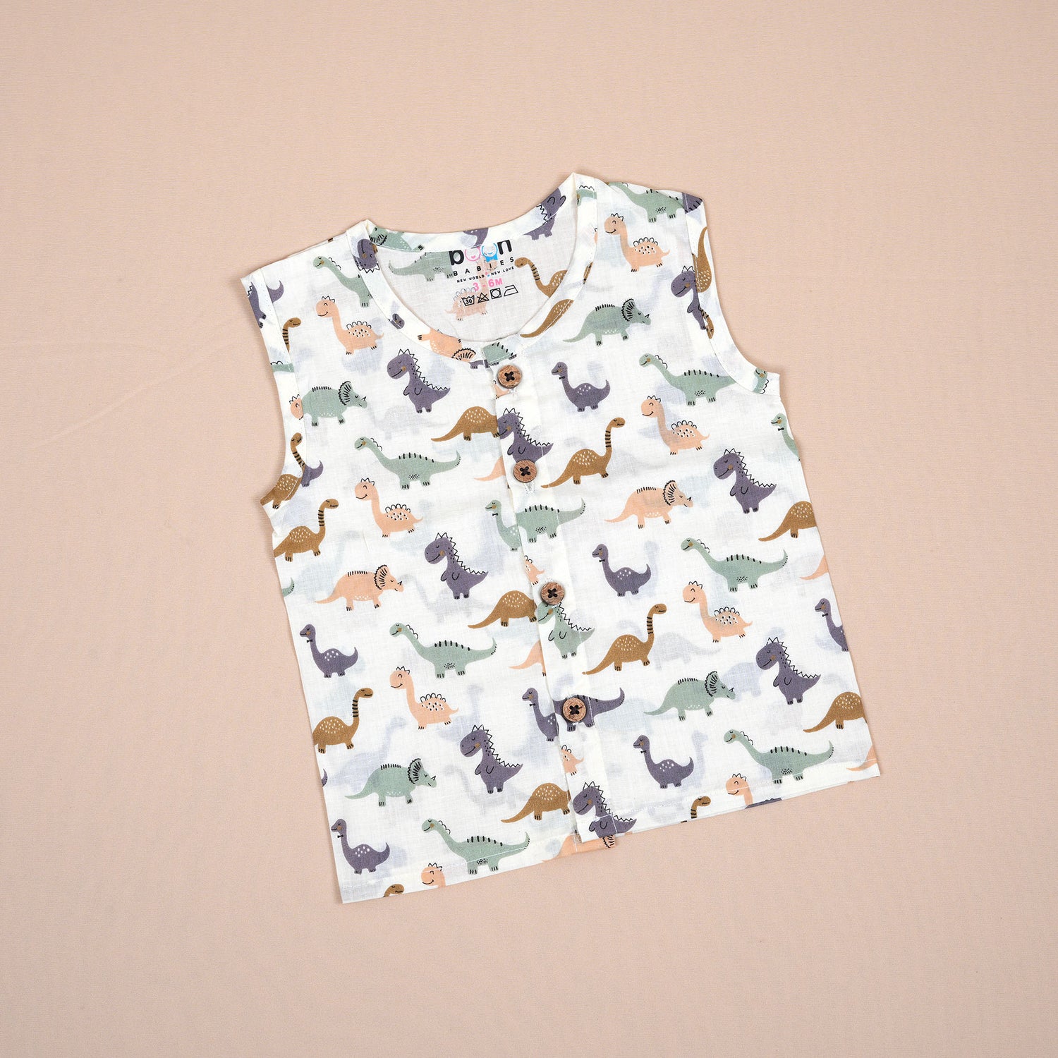 Dinosaur Print Cotton Baby Jabla – Sleeveless Button-Down Top