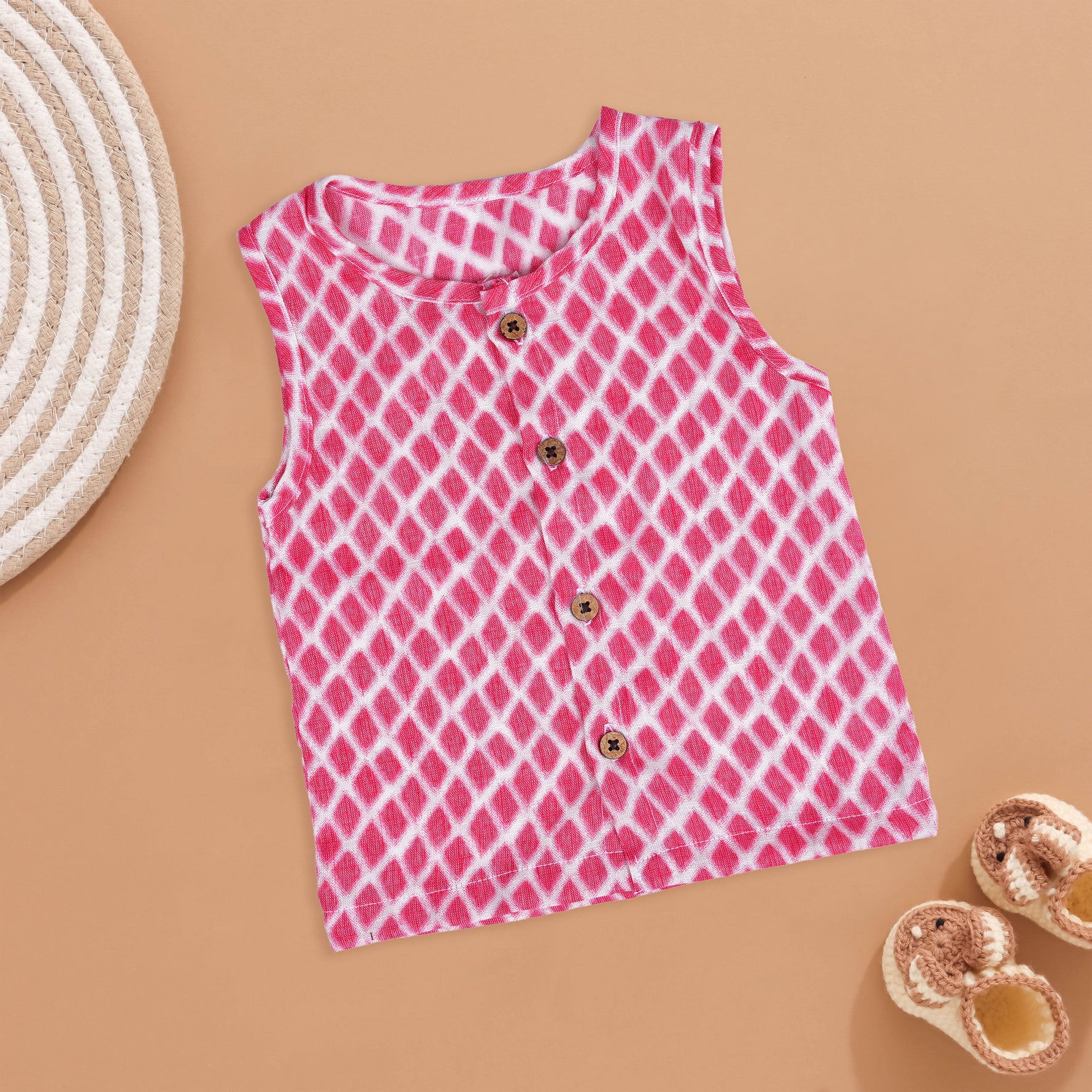 Pink Diamond Block Printed Jabla - Playful Summer Outfit Boon Babies